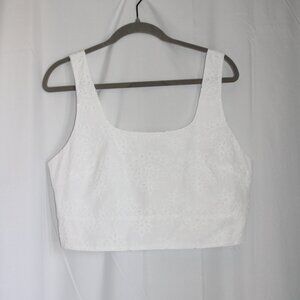 NWOT Joie White Eyelet Floral Crop Top 100% Cotton Smocked Large Doily Dainty